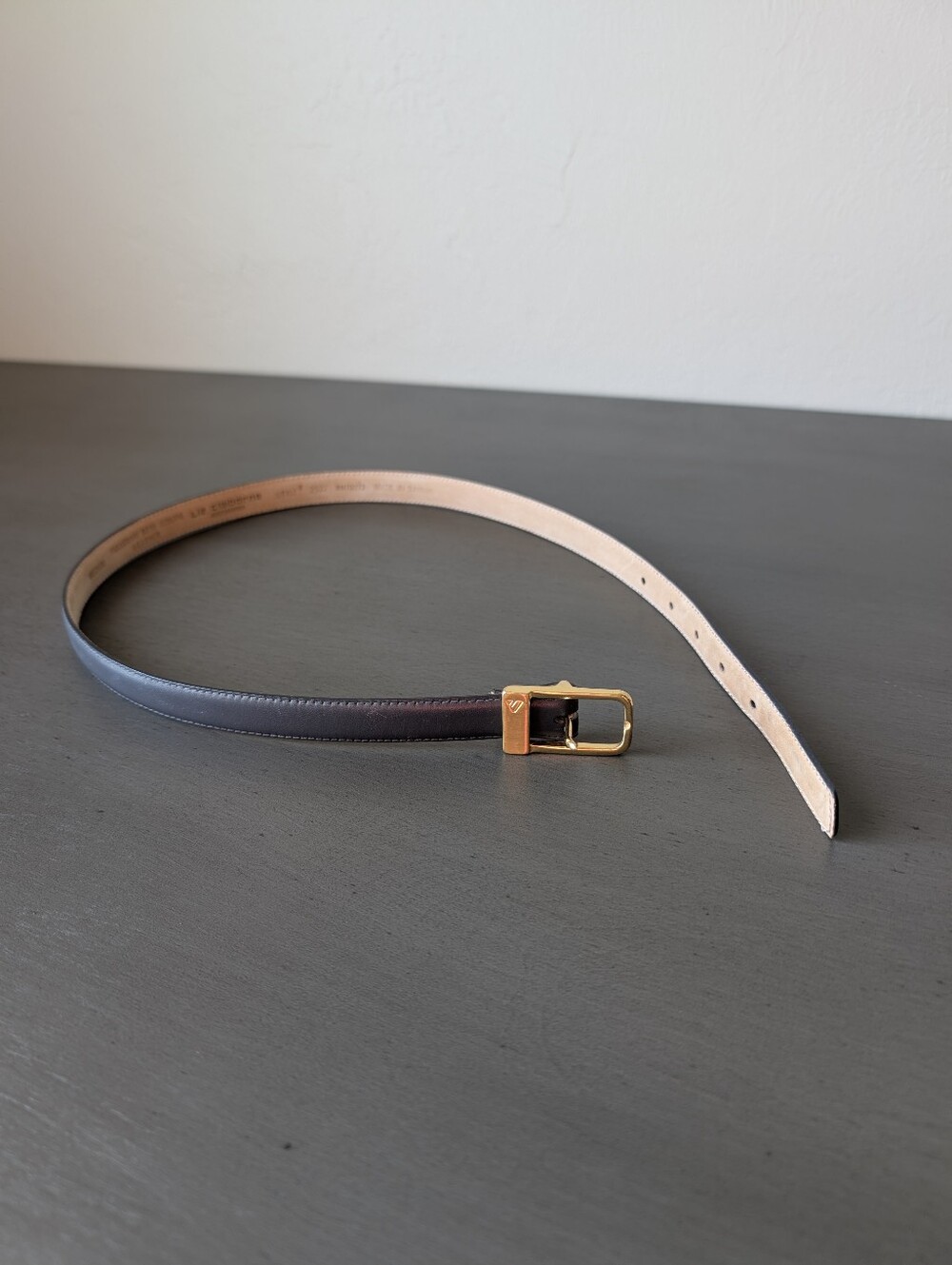 Liz Claiborne Gray Full Grain Semi Aniline   Leather Belt Size M 33" Gold Buckle